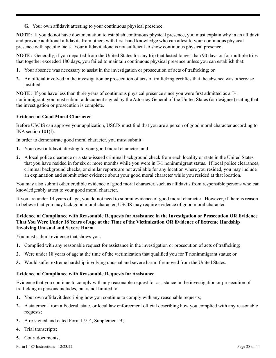 Instructions for USCIS Form I-485 Application to Register Permanent Residence or Adjust Status, Page 28