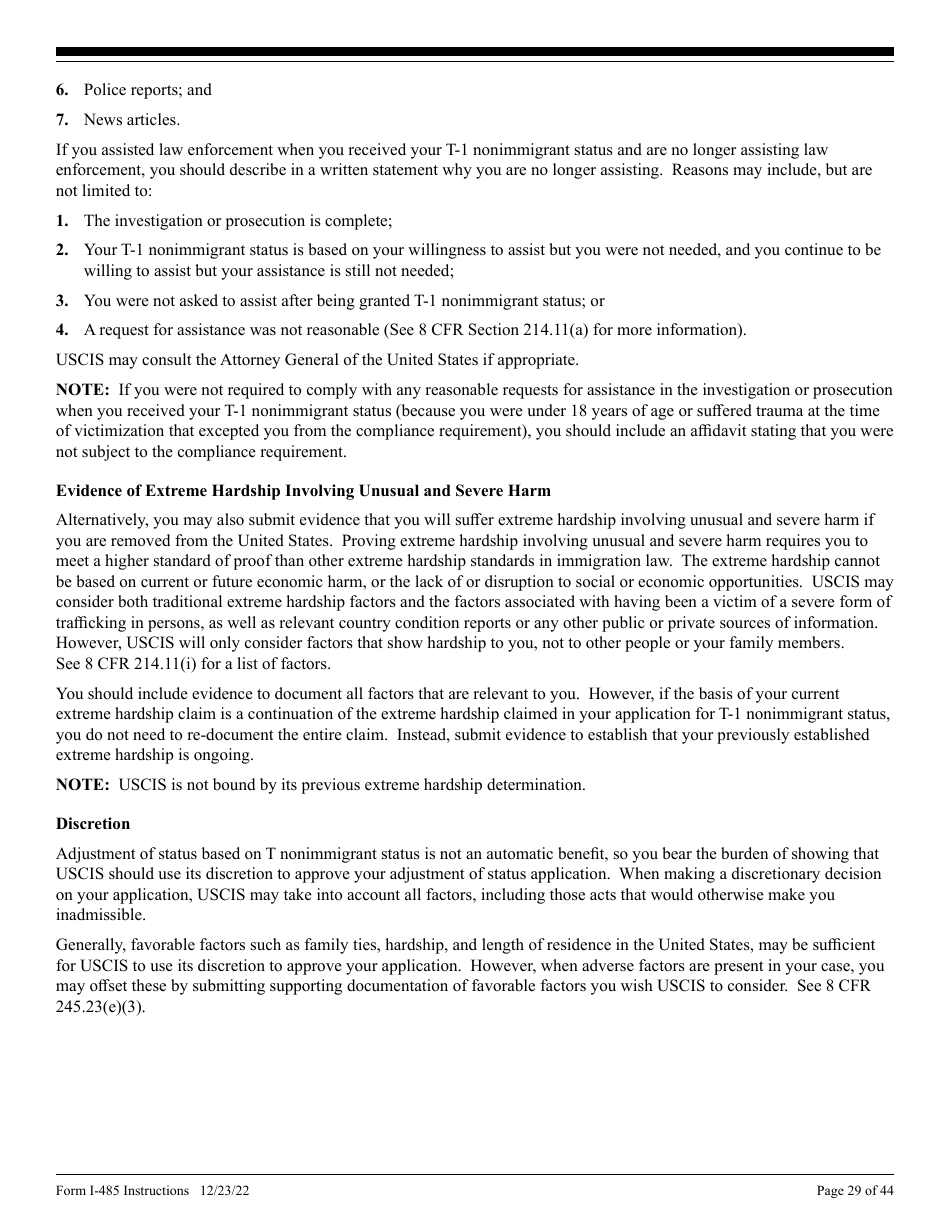 Instructions for USCIS Form I-485 Application to Register Permanent Residence or Adjust Status, Page 29