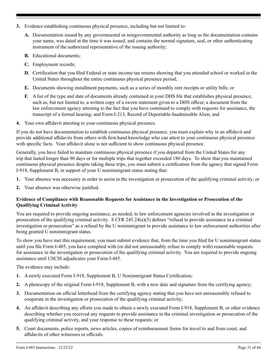 Instructions for USCIS Form I-485 Application to Register Permanent Residence or Adjust Status, Page 31