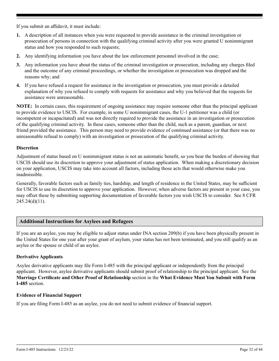 Instructions for USCIS Form I-485 Application to Register Permanent Residence or Adjust Status, Page 32