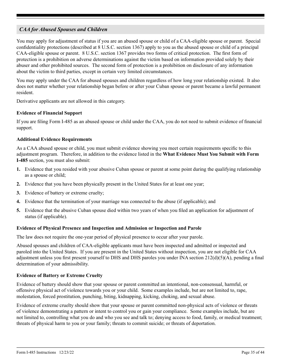 Instructions for USCIS Form I-485 Application to Register Permanent Residence or Adjust Status, Page 35