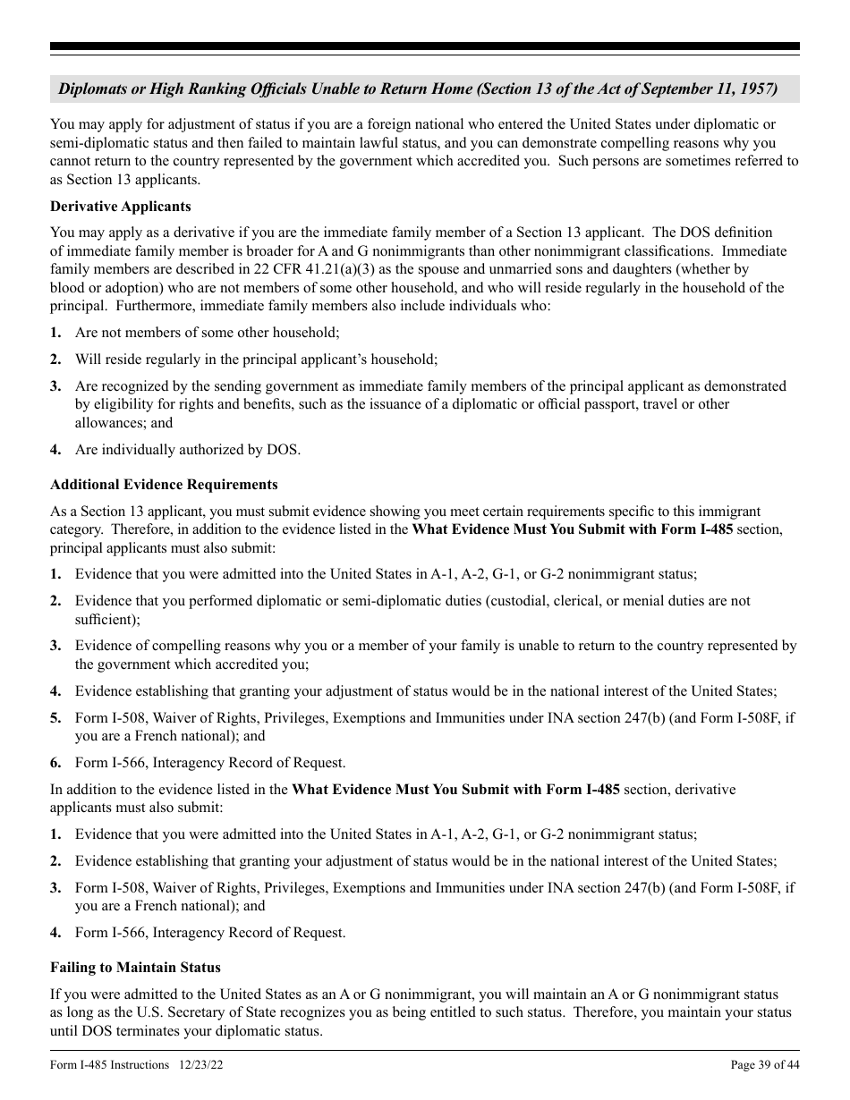 Instructions for USCIS Form I-485 Application to Register Permanent Residence or Adjust Status, Page 39