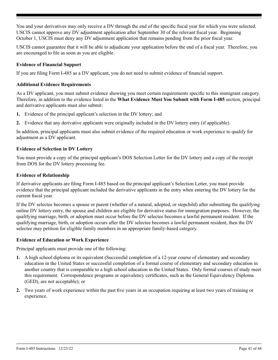 Instructions for USCIS Form I-485 Application to Register Permanent Residence or Adjust Status, Page 41