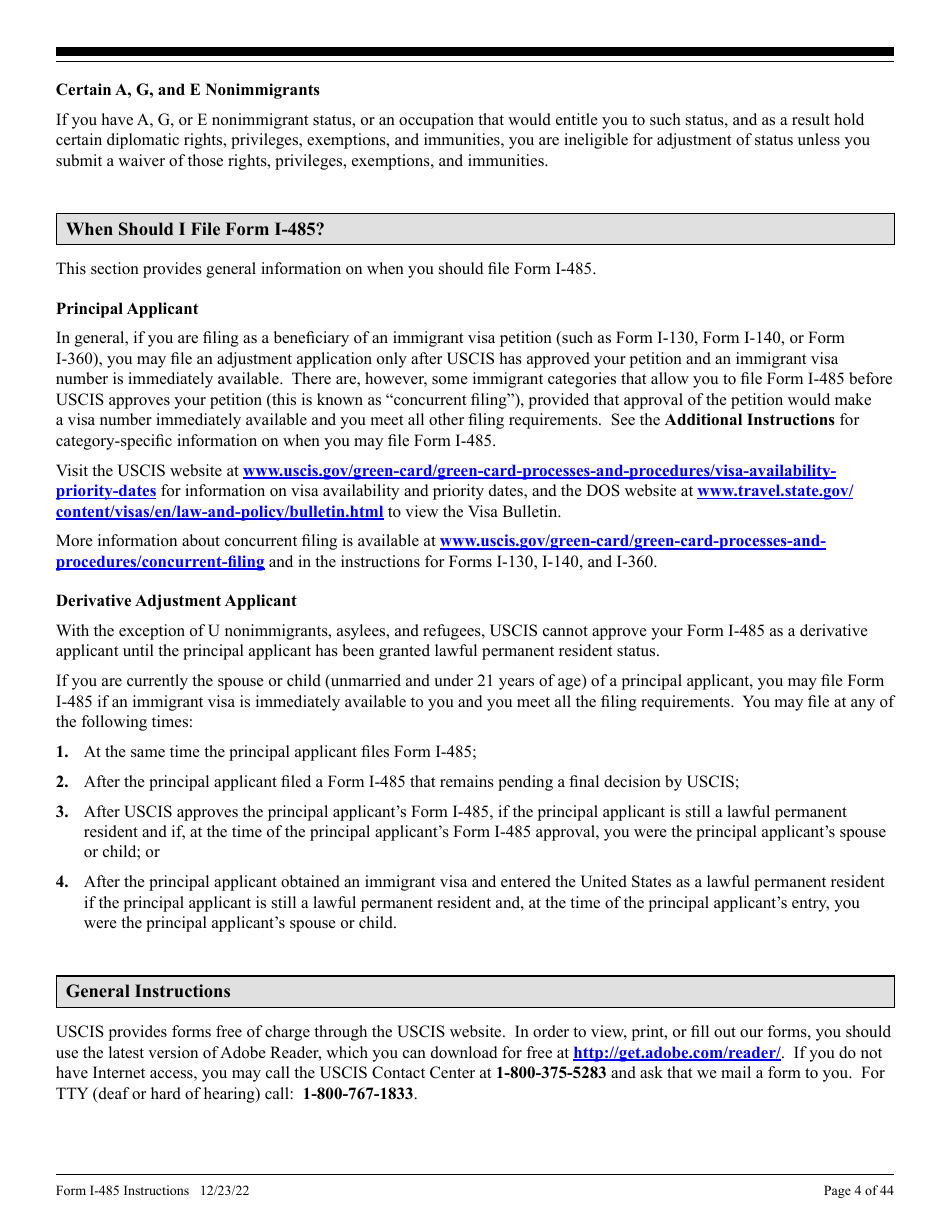 Instructions for USCIS Form I-485 Application to Register Permanent Residence or Adjust Status, Page 4