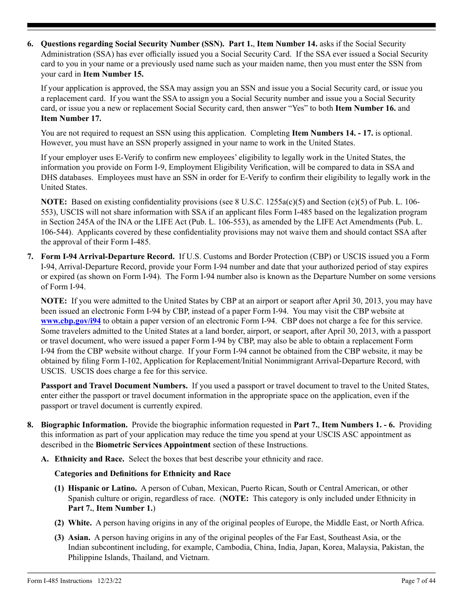 Instructions for USCIS Form I-485 Application to Register Permanent Residence or Adjust Status, Page 7