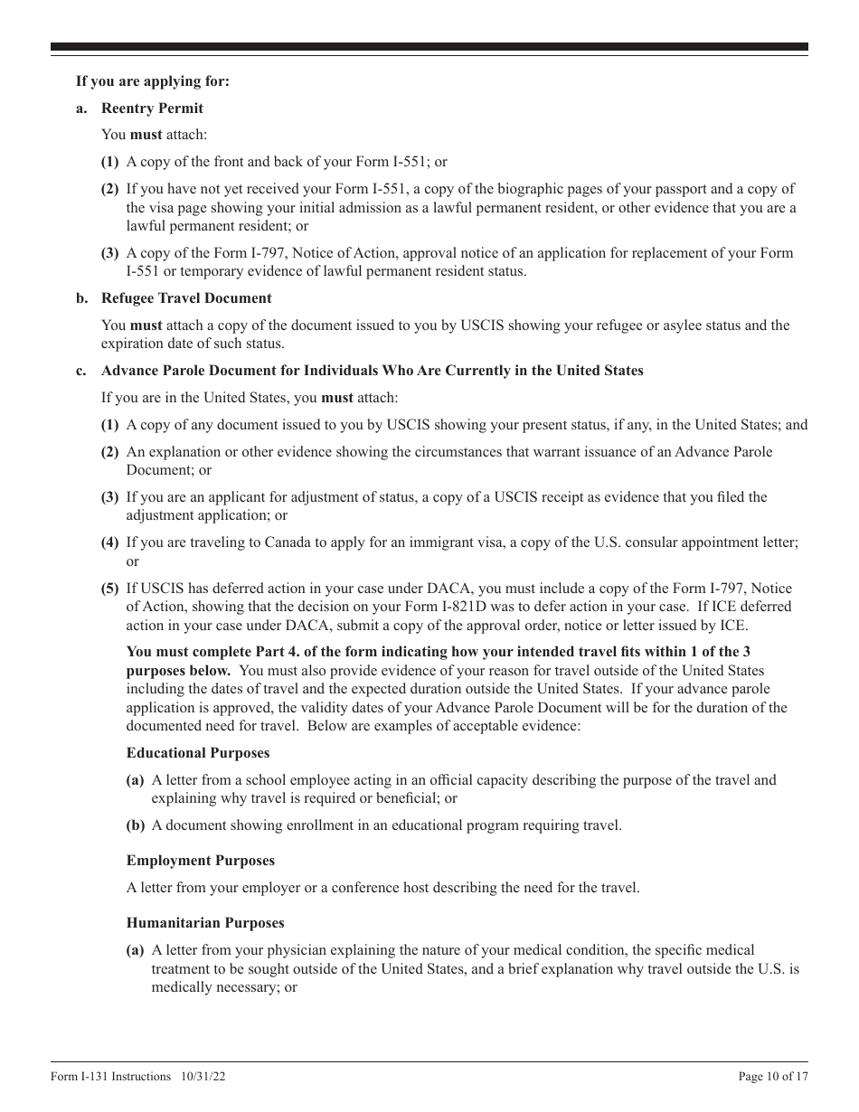 Instructions for USCIS Form I-131 Application for Travel Document, Page 10