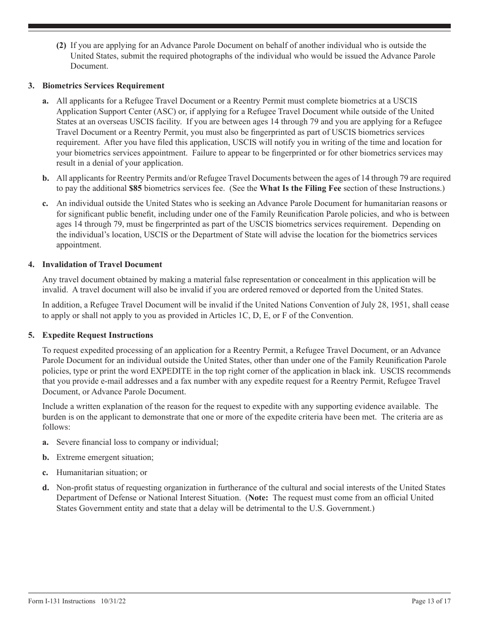 Instructions for USCIS Form I-131 Application for Travel Document, Page 13