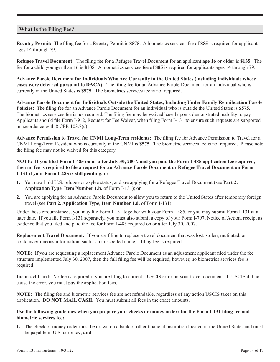 Instructions for USCIS Form I-131 Application for Travel Document, Page 14