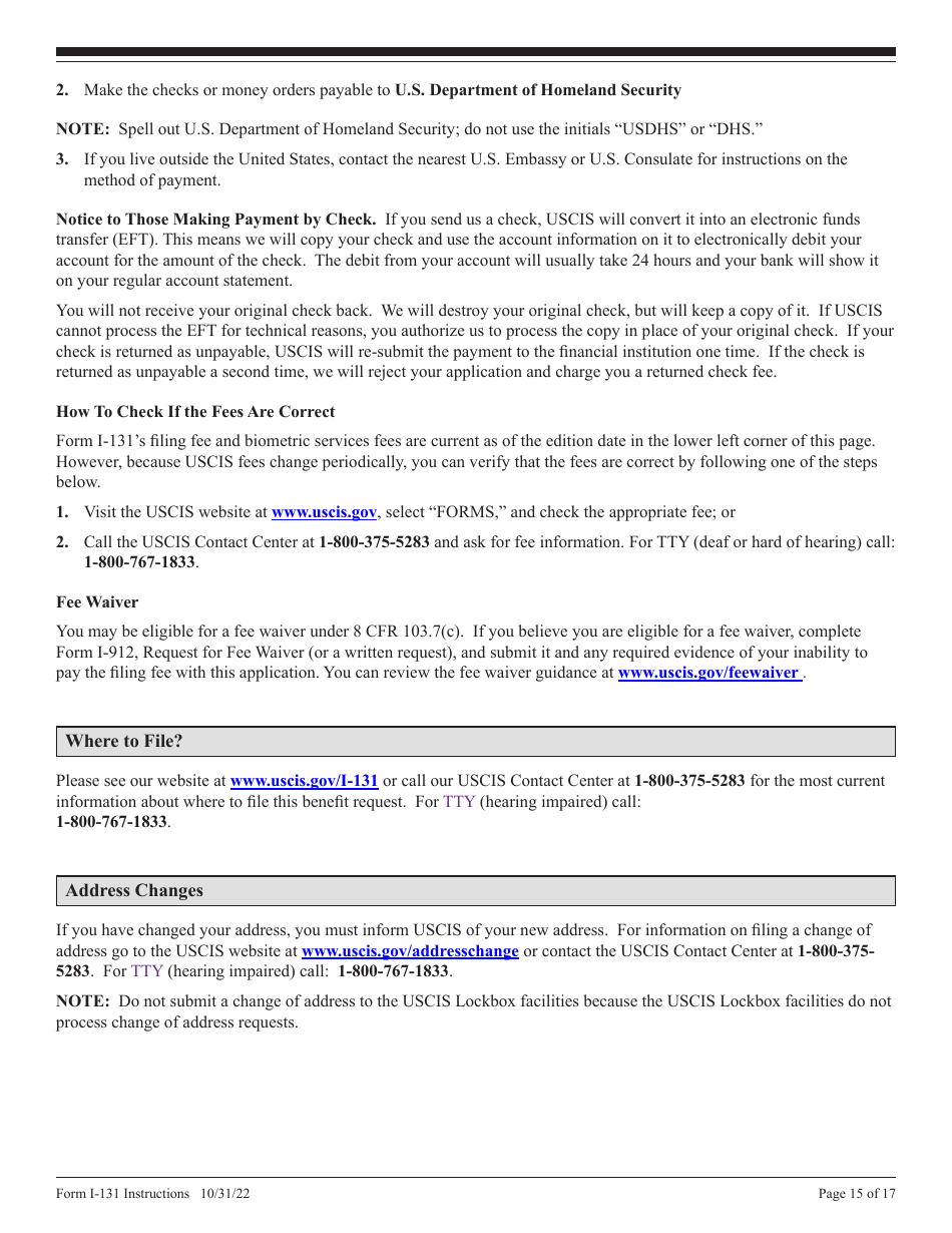 Instructions for USCIS Form I-131 Application for Travel Document, Page 15