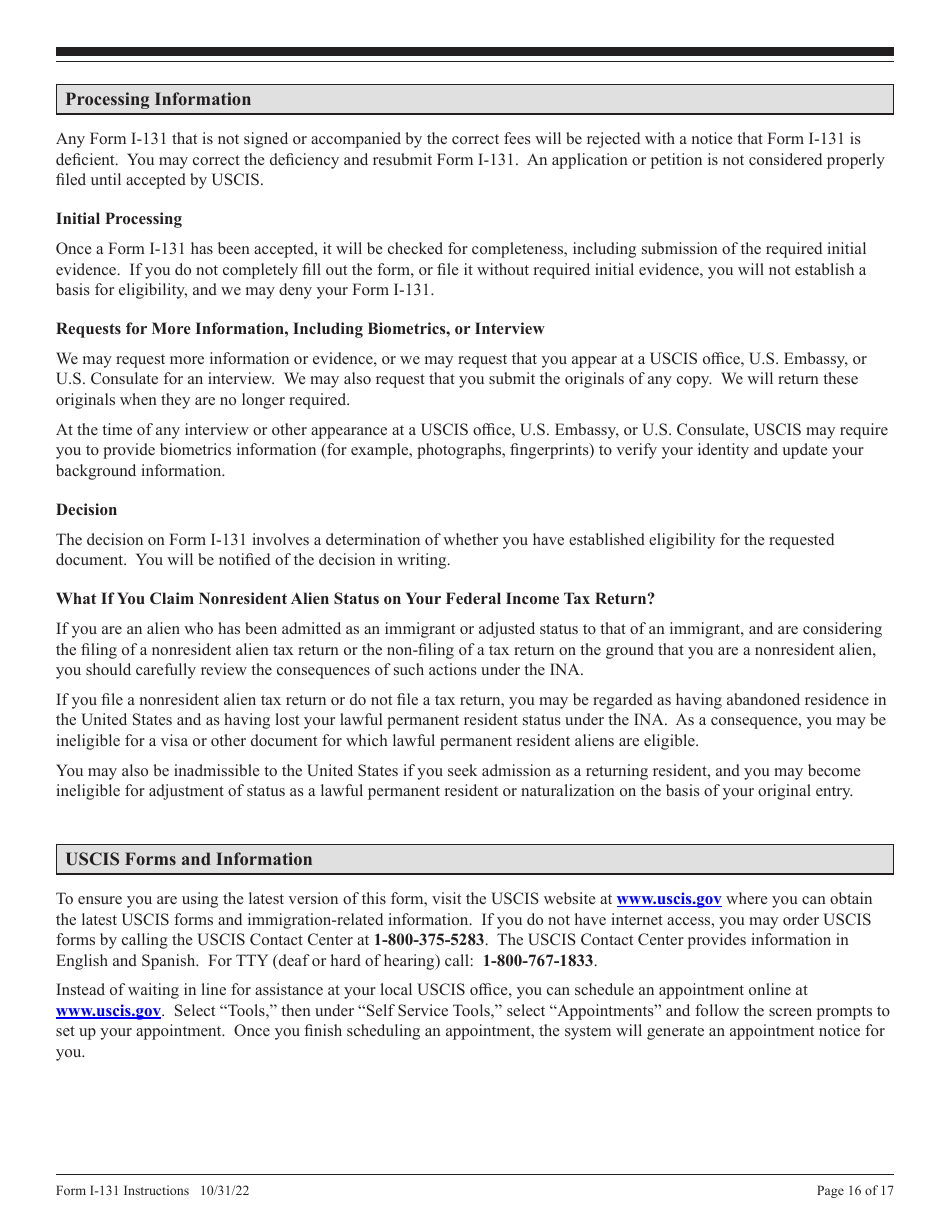 Instructions for USCIS Form I-131 Application for Travel Document, Page 16