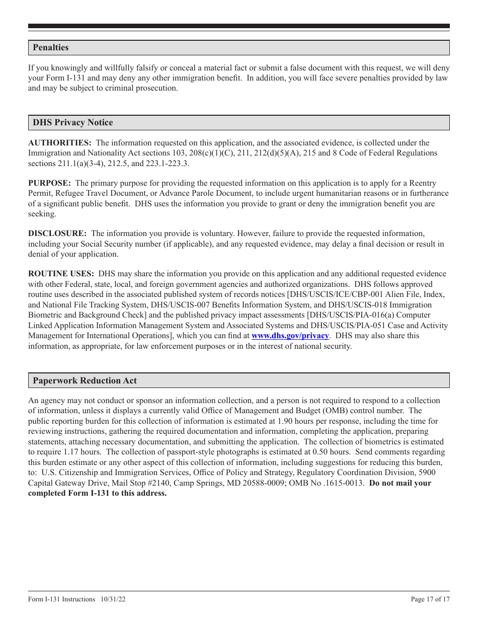 Instructions for USCIS Form I-131 Application for Travel Document, Page 17