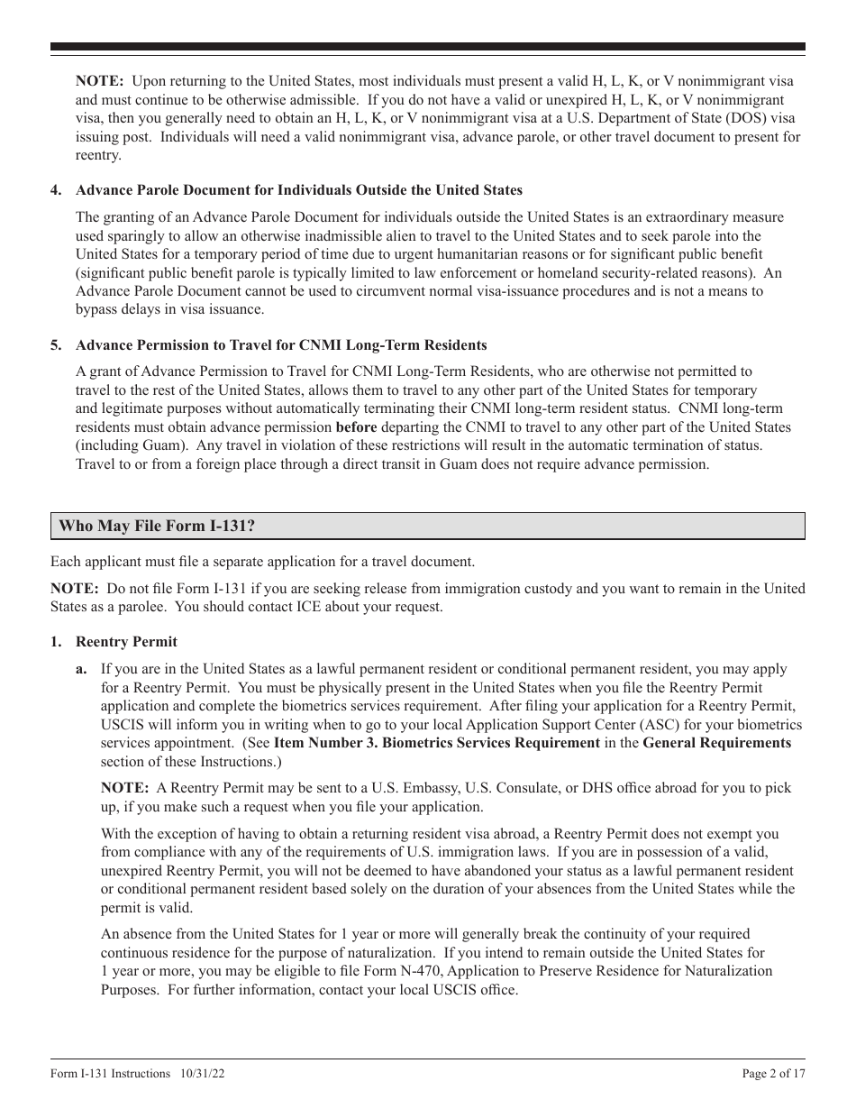 Instructions for USCIS Form I-131 Application for Travel Document, Page 2