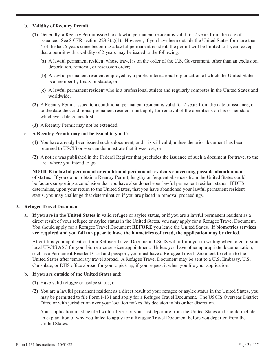 Instructions for USCIS Form I-131 Application for Travel Document, Page 3