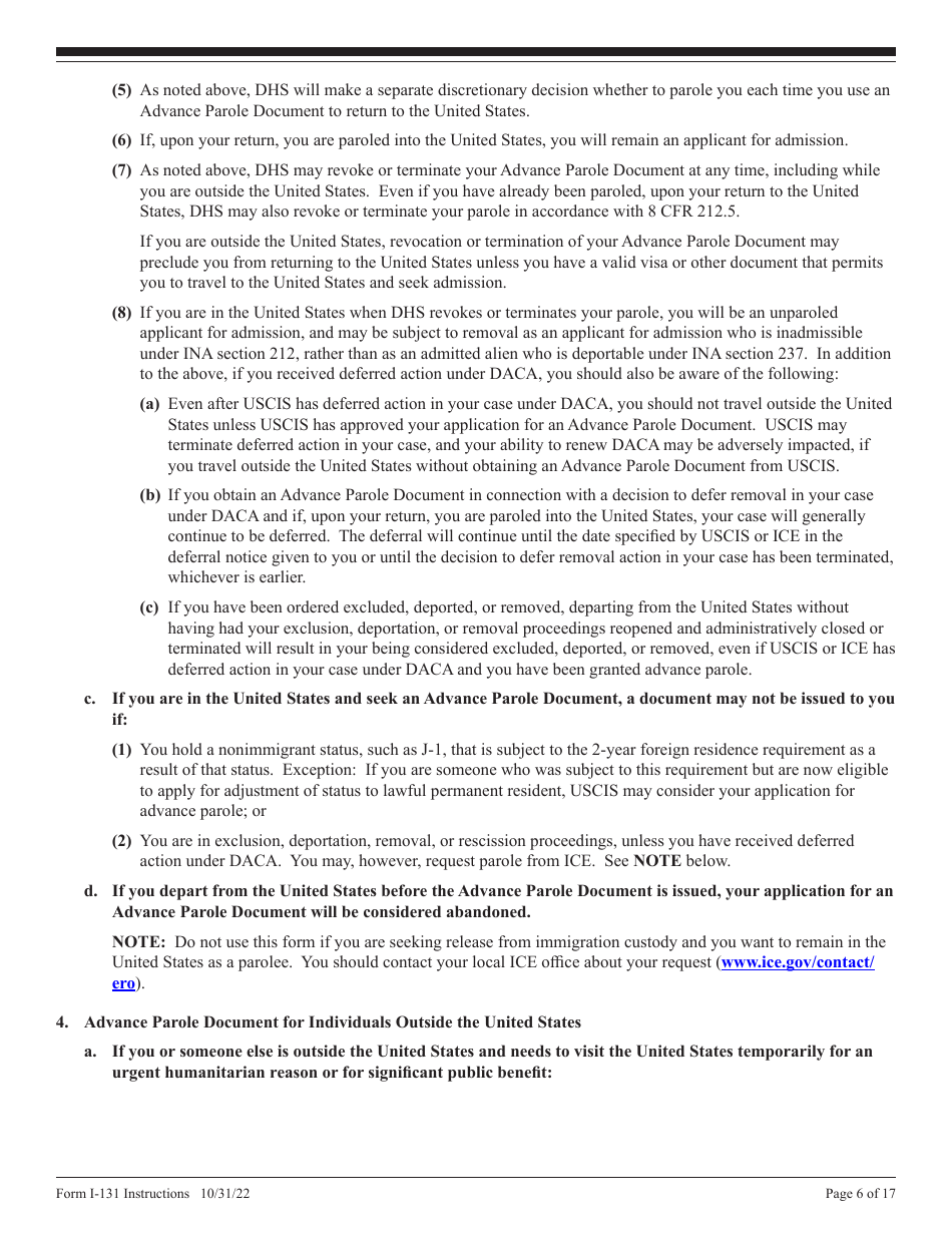 Instructions for USCIS Form I-131 Application for Travel Document, Page 6