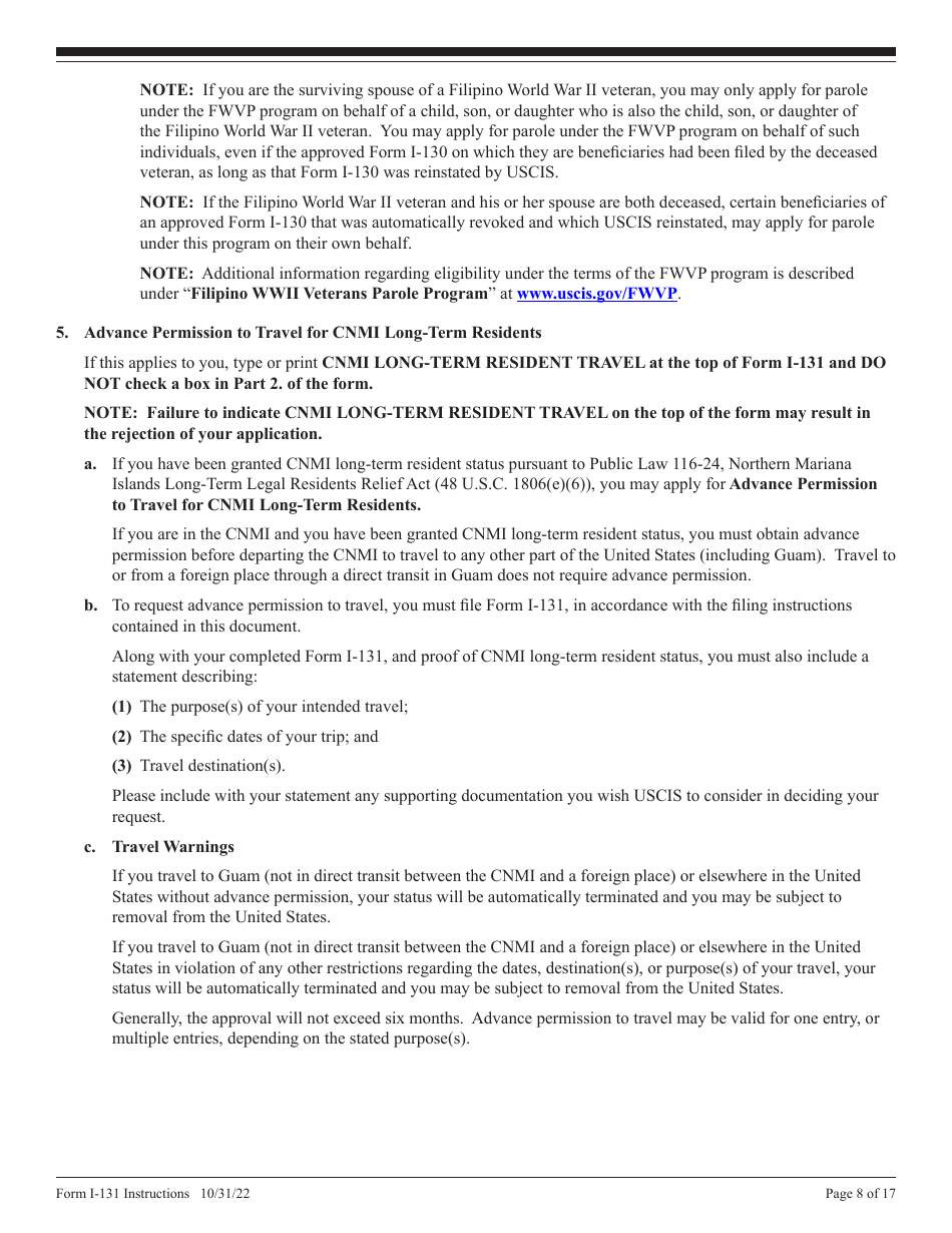 Instructions for USCIS Form I-131 Application for Travel Document, Page 8
