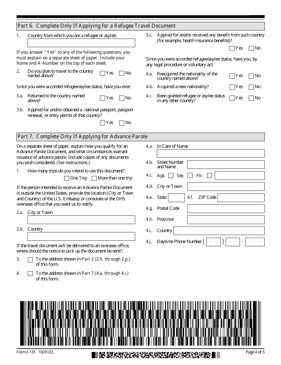 USCIS Form I-131 Download Fillable PDF or Fill Online Application for ...