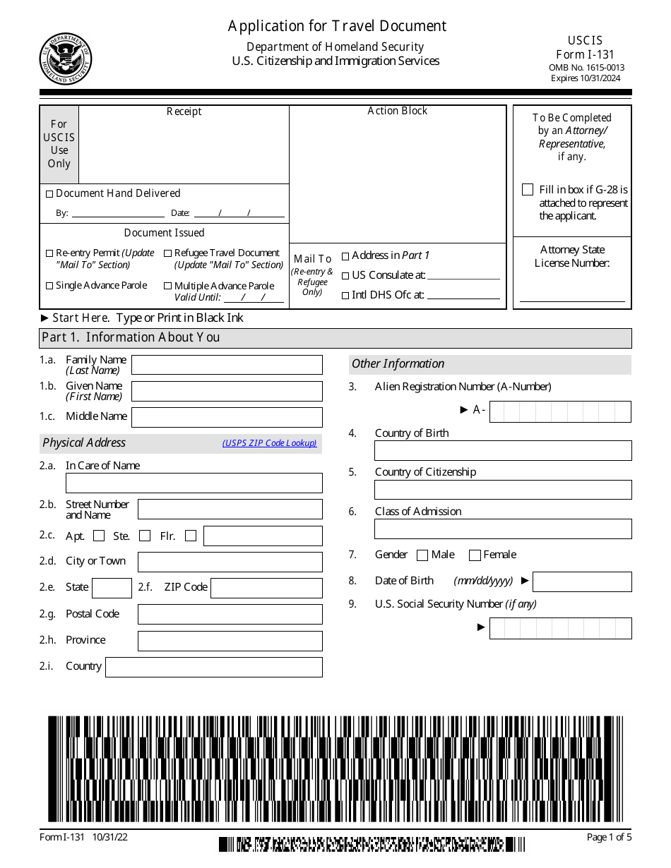 application for travel document uscis form i 131