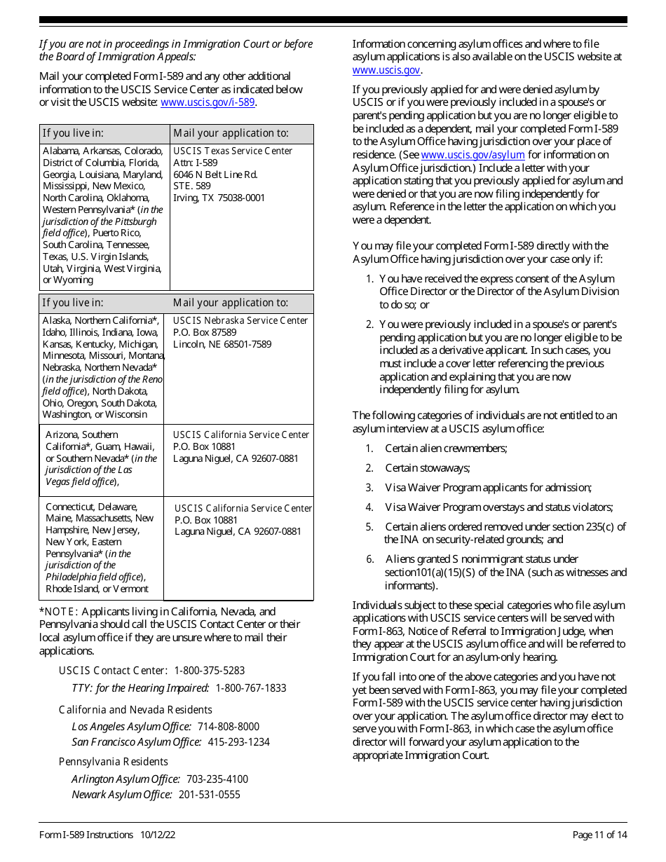 Instructions for USCIS Form I-589 Application for Asylum and for Withholding of Removal, Page 11