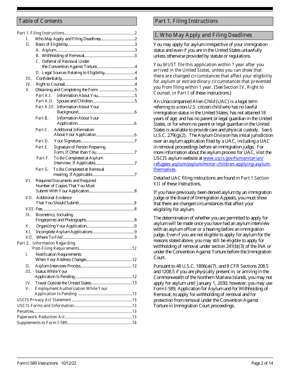 Instructions for USCIS Form I-589 Application for Asylum and for Withholding of Removal, Page 2