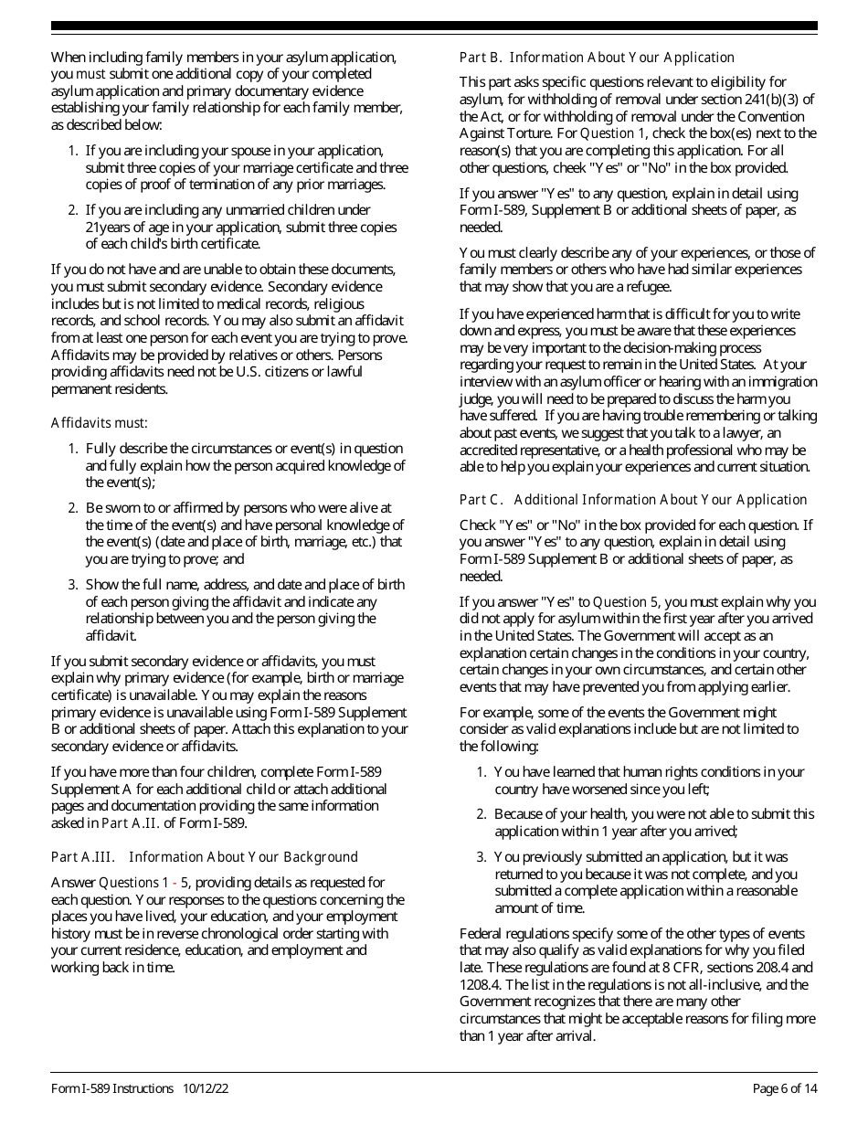 Instructions for USCIS Form I-589 Application for Asylum and for Withholding of Removal, Page 6