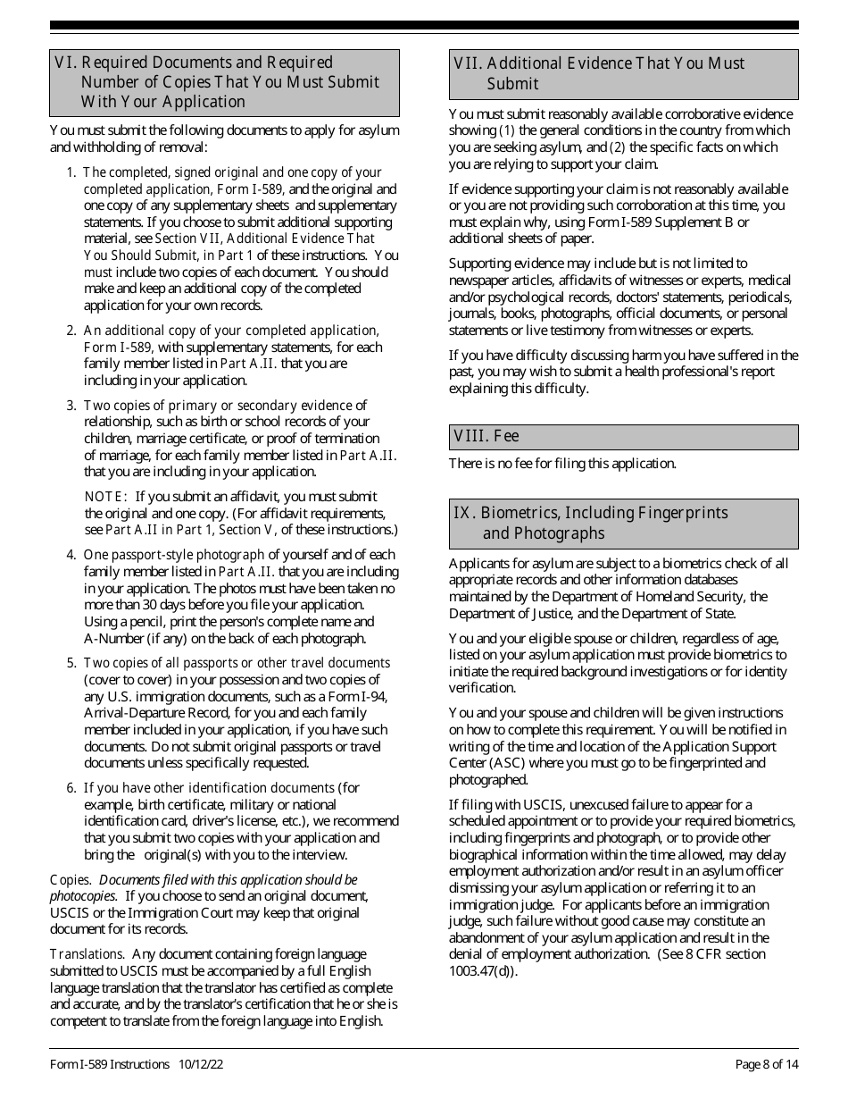 Download Instructions for USCIS Form I589 Application for Asylum and