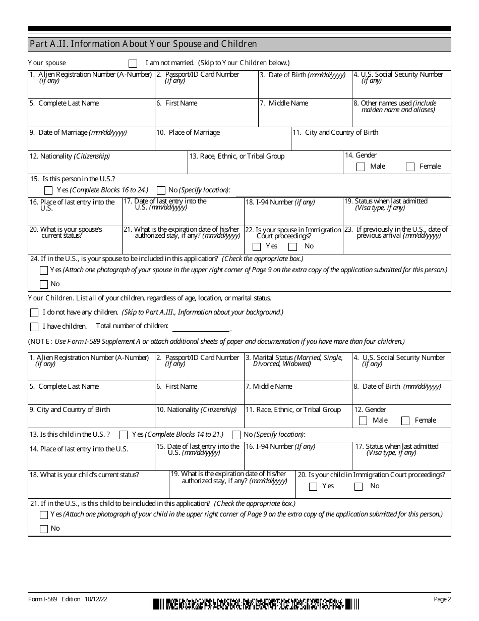 USCIS Form I-589 - Fill Out, Sign Online and Download Fillable PDF ...