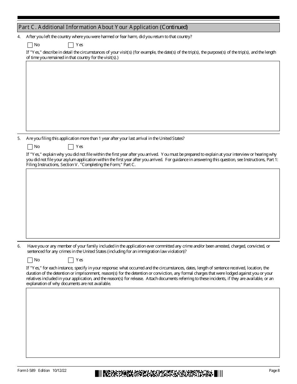 USCIS Form I-589 Application for Asylum and for Withholding of Removal, Page 8