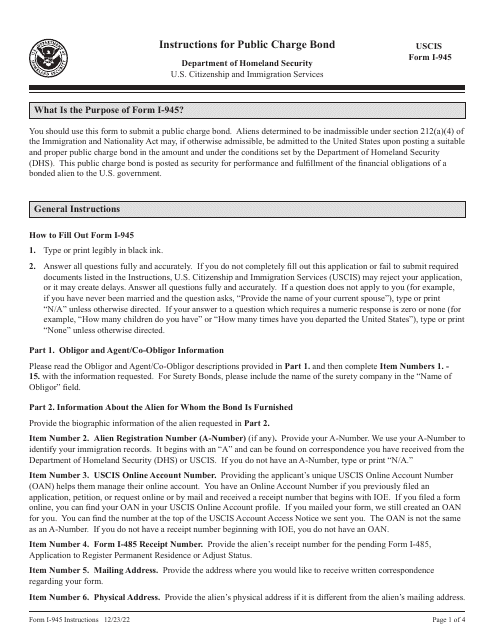 Instructions for USCIS Form I-945 Public Charge Bond