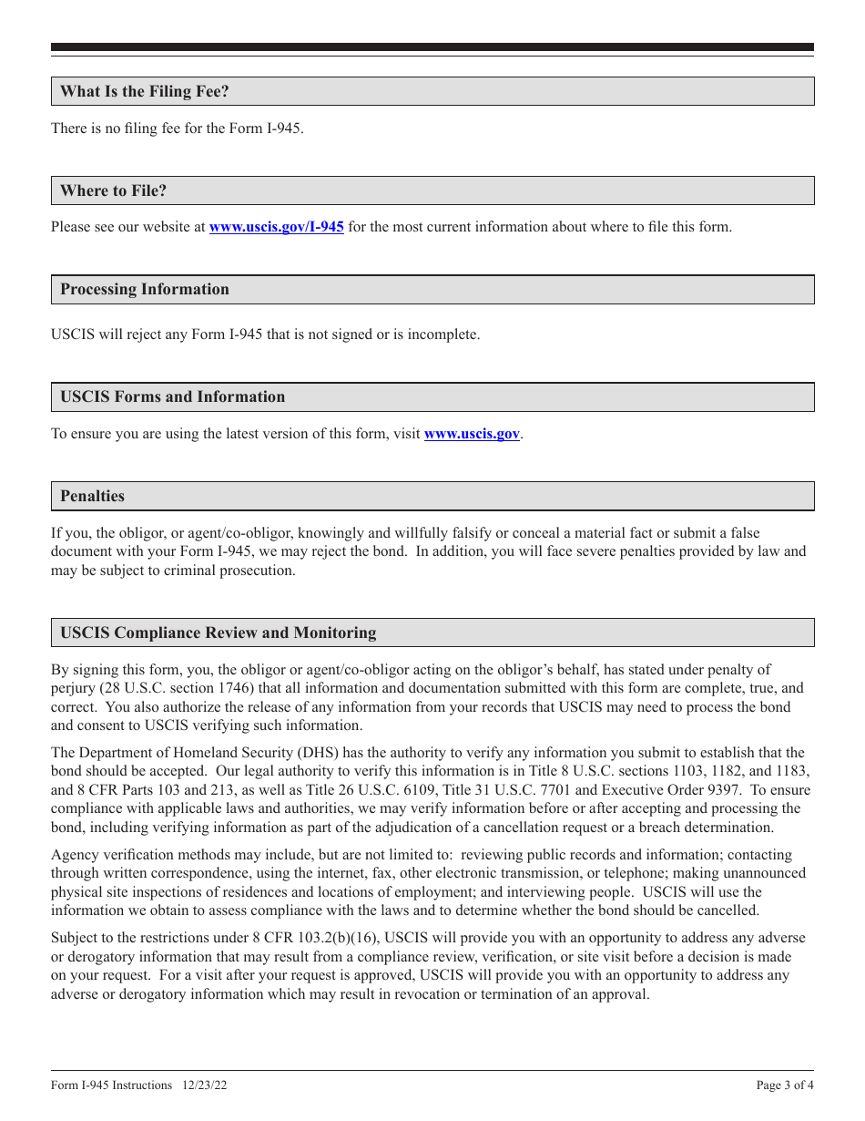 Instructions for USCIS Form I-945 Public Charge Bond, Page 3