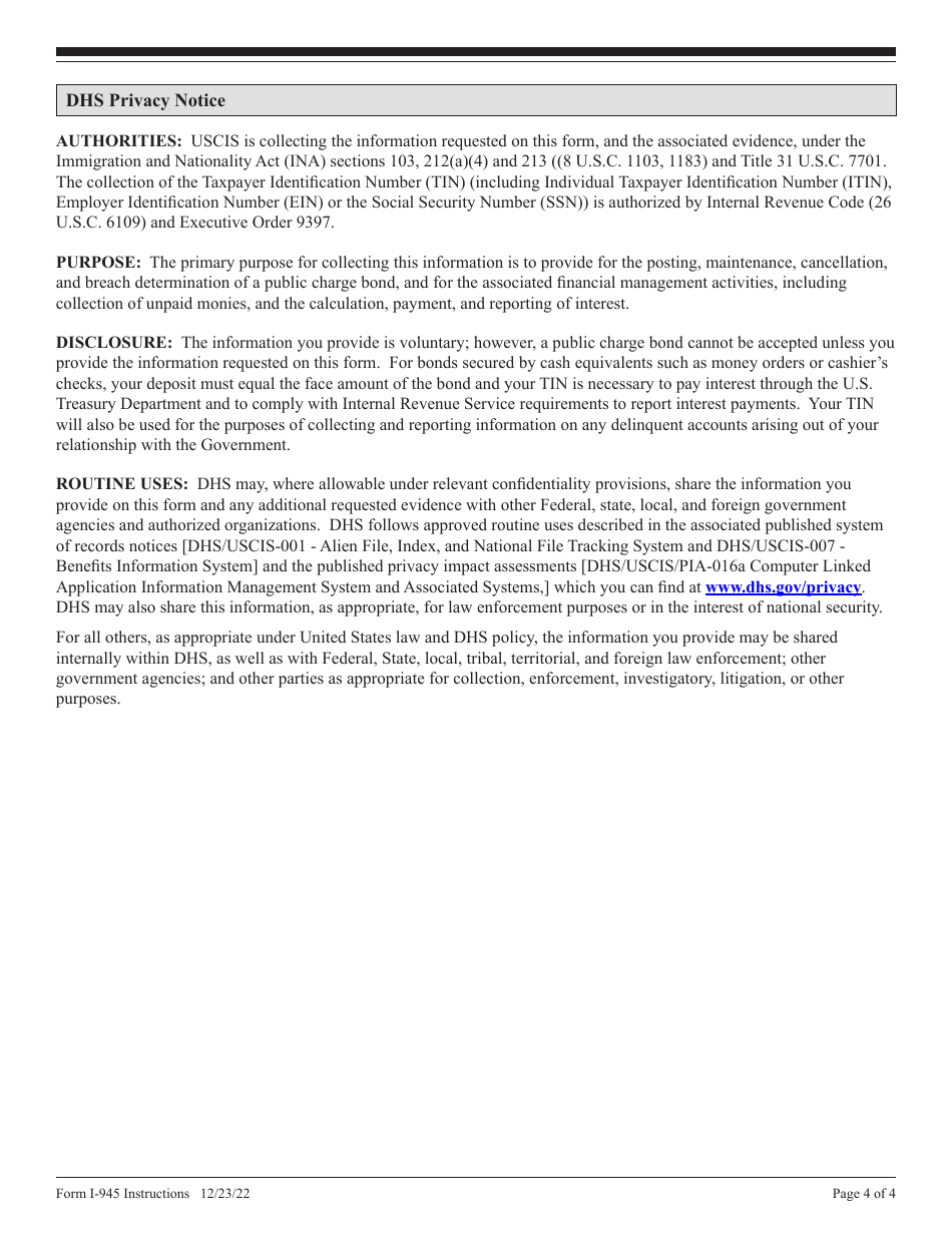 Instructions for USCIS Form I-945 Public Charge Bond, Page 4