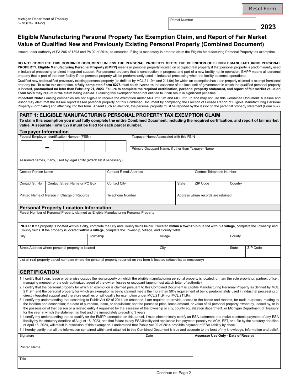 Form 5278 Download Fillable PDF or Fill Online Eligible Manufacturing