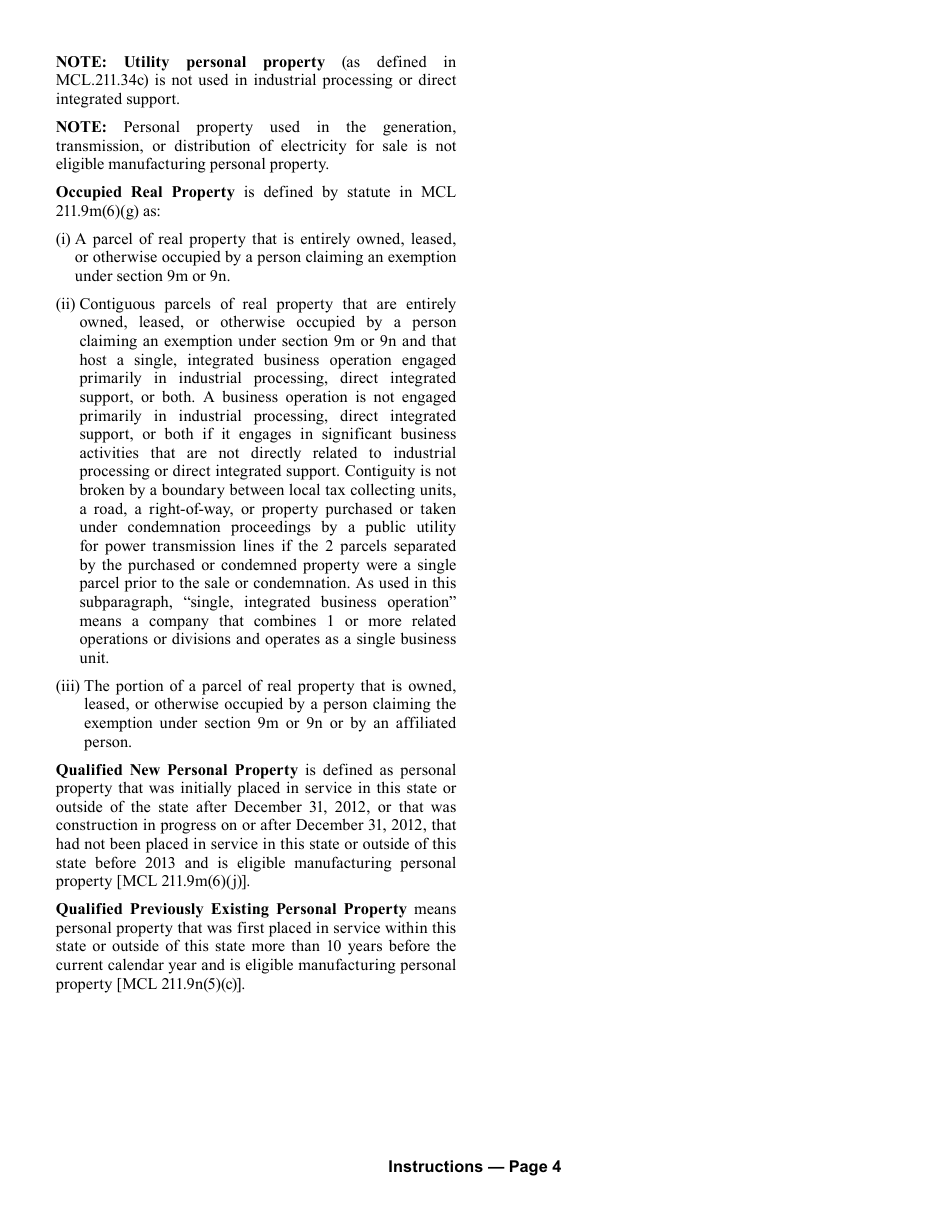 Form 5278 Eligible Manufacturing Personal Property Tax Exemption Claim, Personal Property Statement, and Report of Fair Market Value of Qualified New and Previously Existing Personal Property (Combined Document) - Michigan, Page 6