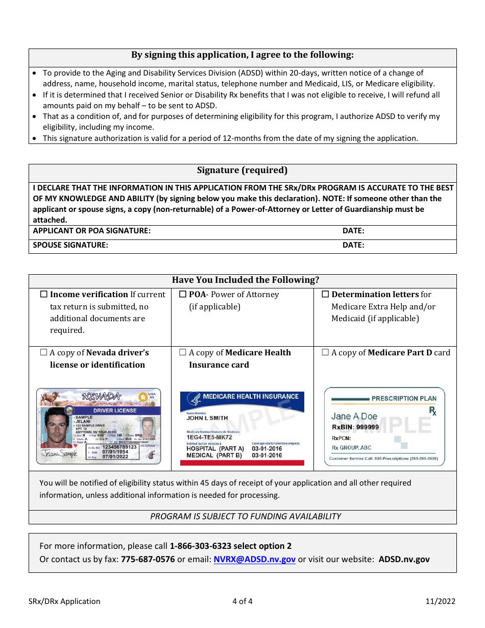 Application for Srx / Drx Program - Nevada, Page 4