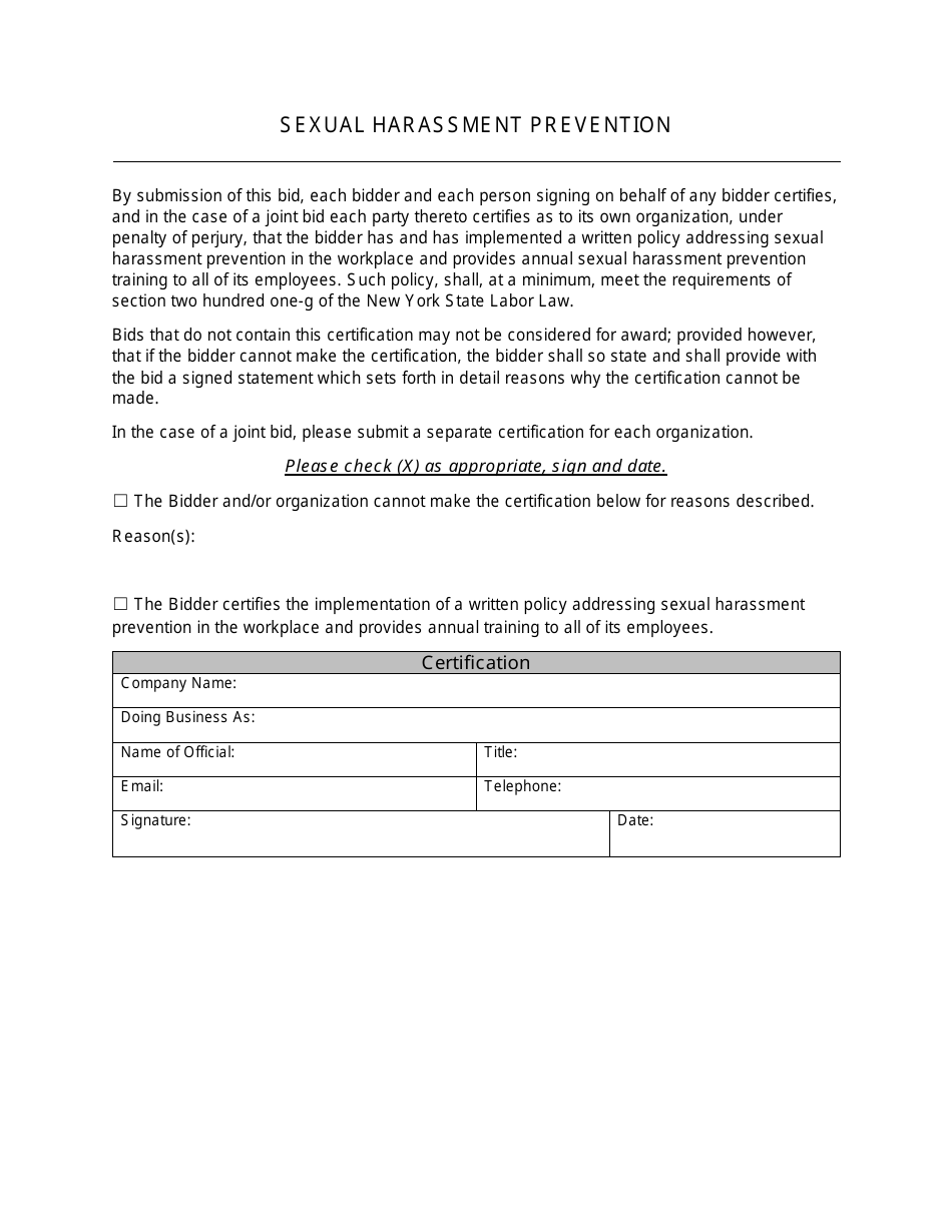 New York Sexual Harassment Prevention Fill Out Sign Online And Download Pdf Templateroller