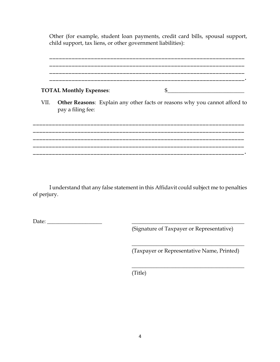 Form BOTA-PW Affidavit of Financial Status (Individual) - Kansas, Page 4