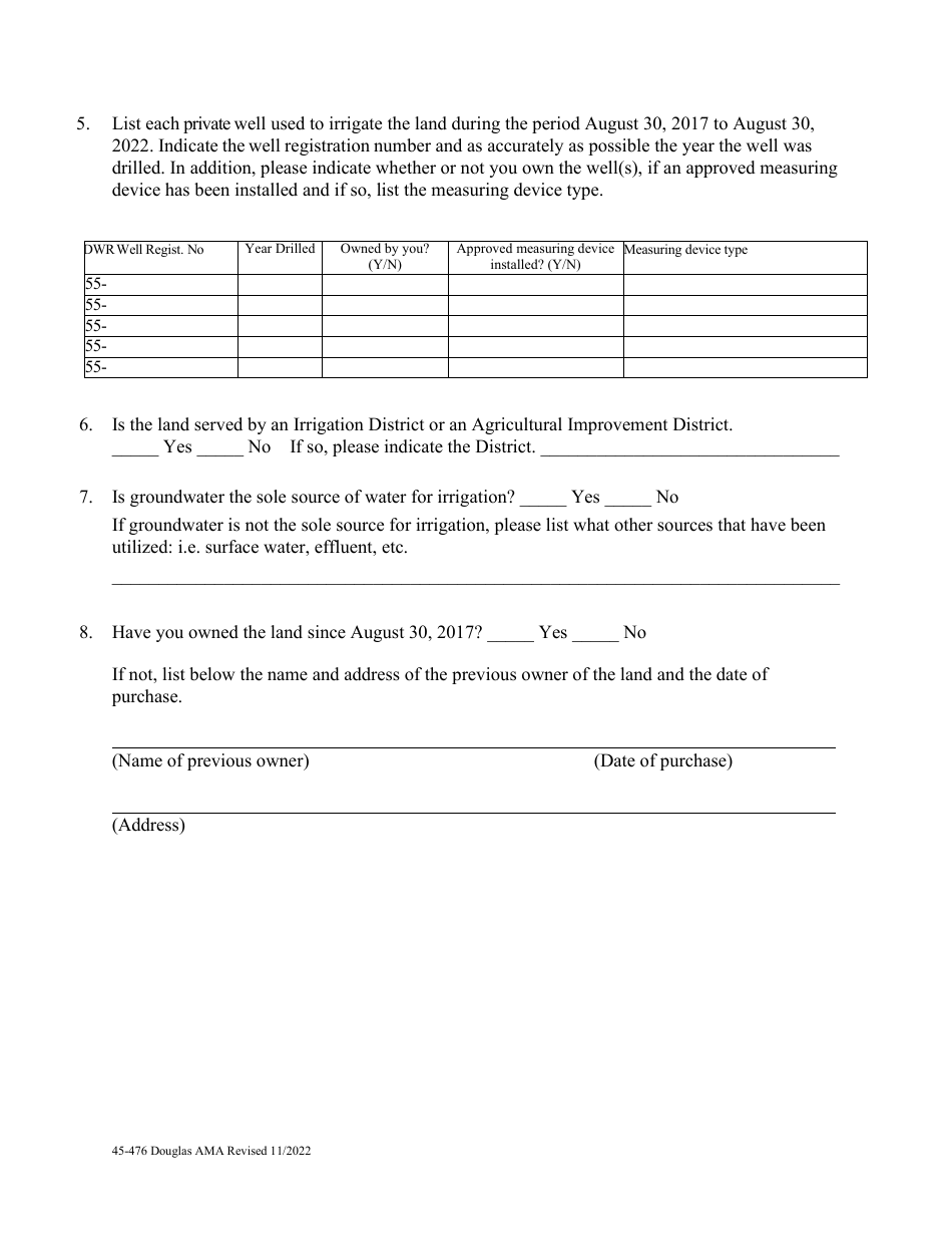 Form 45-476 Application for Notice of an Irrigation Grandfathered Right in an Active Management Area Pursuant to a.r.s. 45-476 - Douglas Ama - Arizona, Page 3