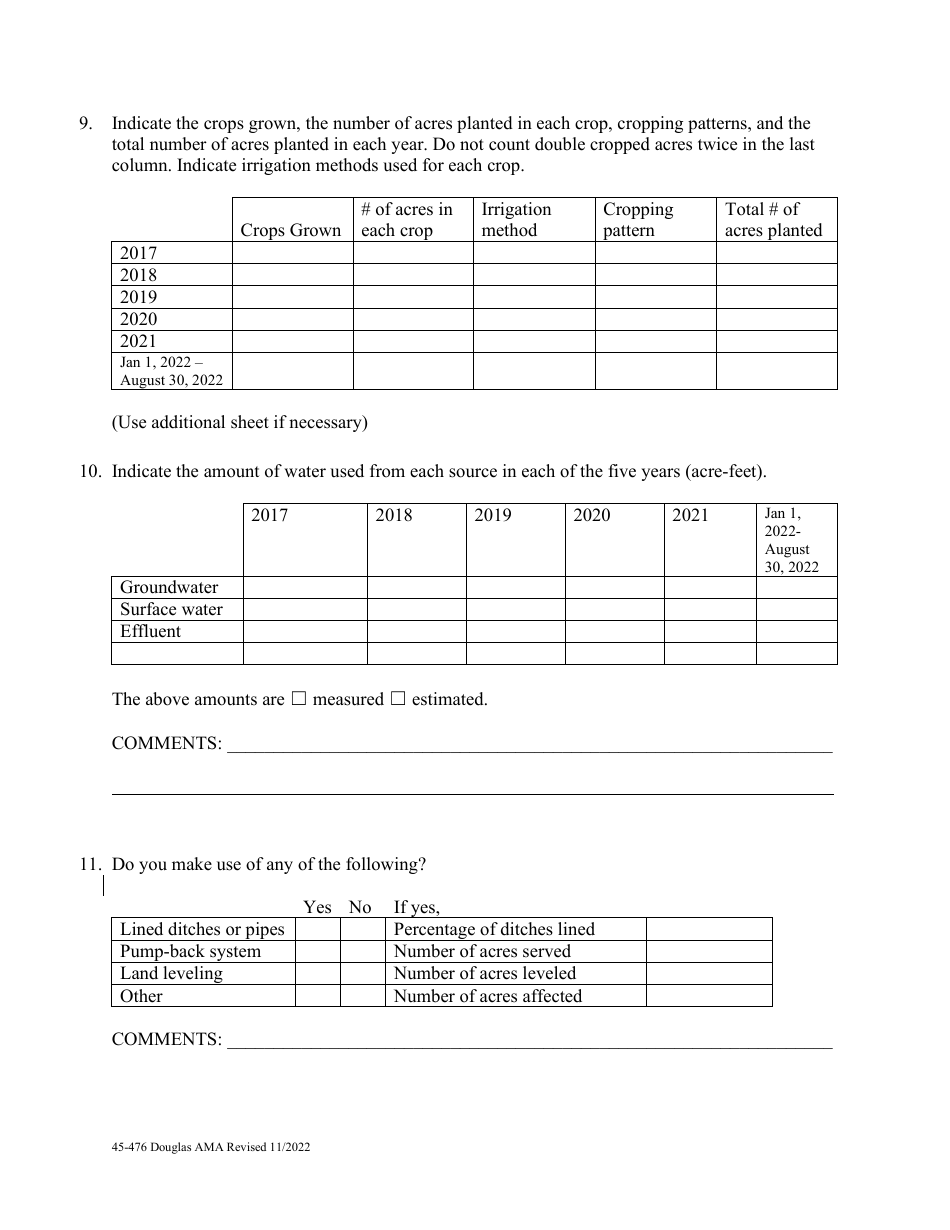 Form 45-476 Application for Notice of an Irrigation Grandfathered Right in an Active Management Area Pursuant to a.r.s. 45-476 - Douglas Ama - Arizona, Page 4