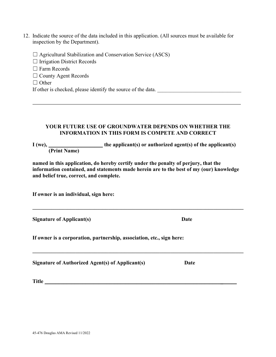 Form 45-476 Application for Notice of an Irrigation Grandfathered Right in an Active Management Area Pursuant to a.r.s. 45-476 - Douglas Ama - Arizona, Page 5