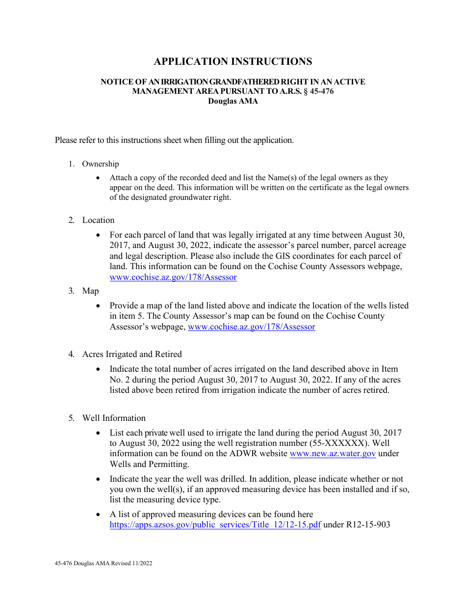 Form 45-476 Application for Notice of an Irrigation Grandfathered Right in an Active Management Area Pursuant to a.r.s. 45-476 - Douglas Ama - Arizona, Page 7