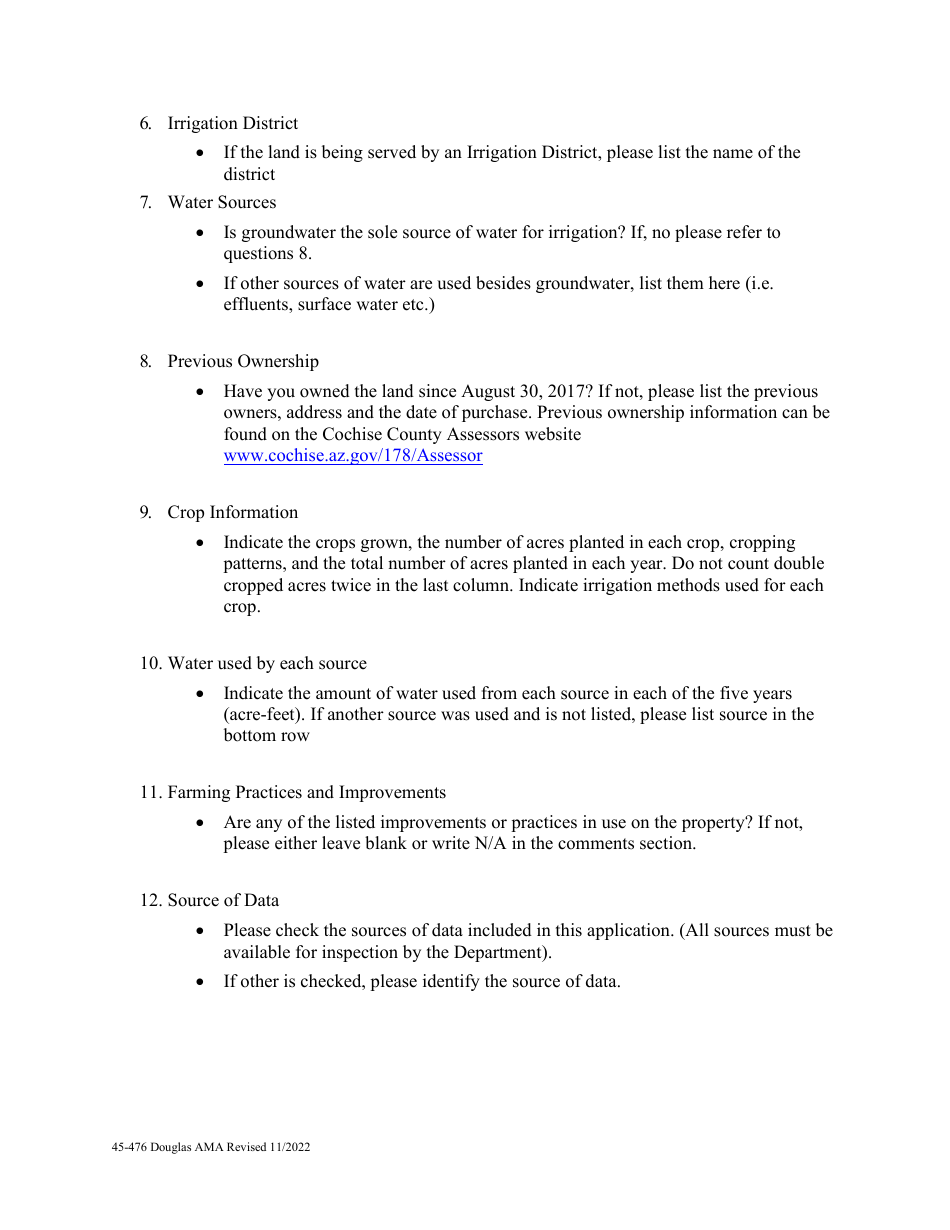 Form 45-476 Application for Notice of an Irrigation Grandfathered Right in an Active Management Area Pursuant to a.r.s. 45-476 - Douglas Ama - Arizona, Page 8