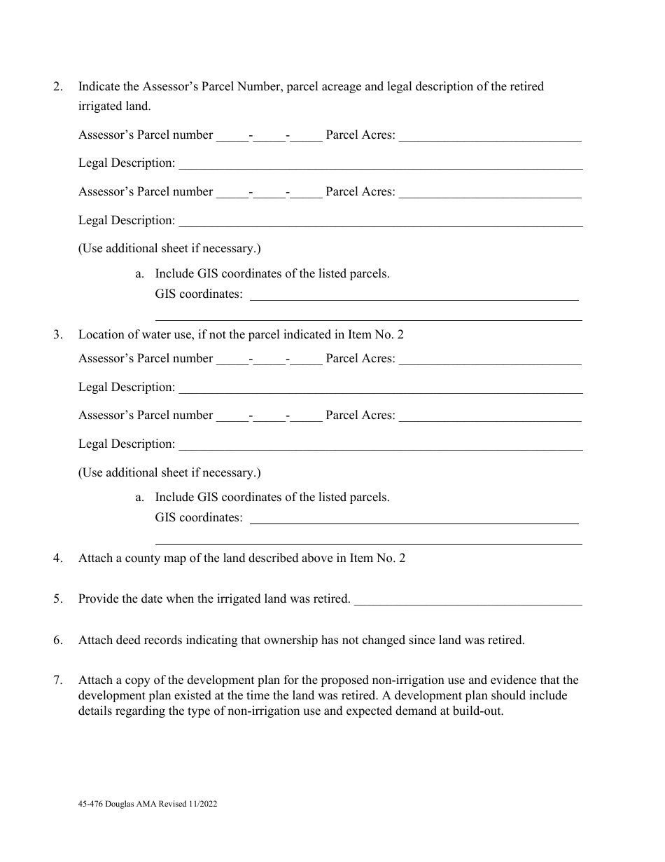 Form 45-476 Application for Notice of Type 1 Non-irrigation Grandfathered Right in an Active Management Area Pursuant to a.r.s. 45-476 - Douglas Ama - Arizona, Page 2