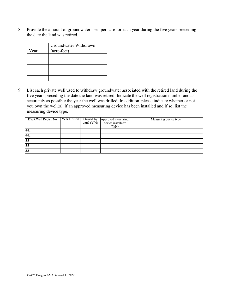 Form 45-476 Application for Notice of Type 1 Non-irrigation Grandfathered Right in an Active Management Area Pursuant to a.r.s. 45-476 - Douglas Ama - Arizona, Page 3