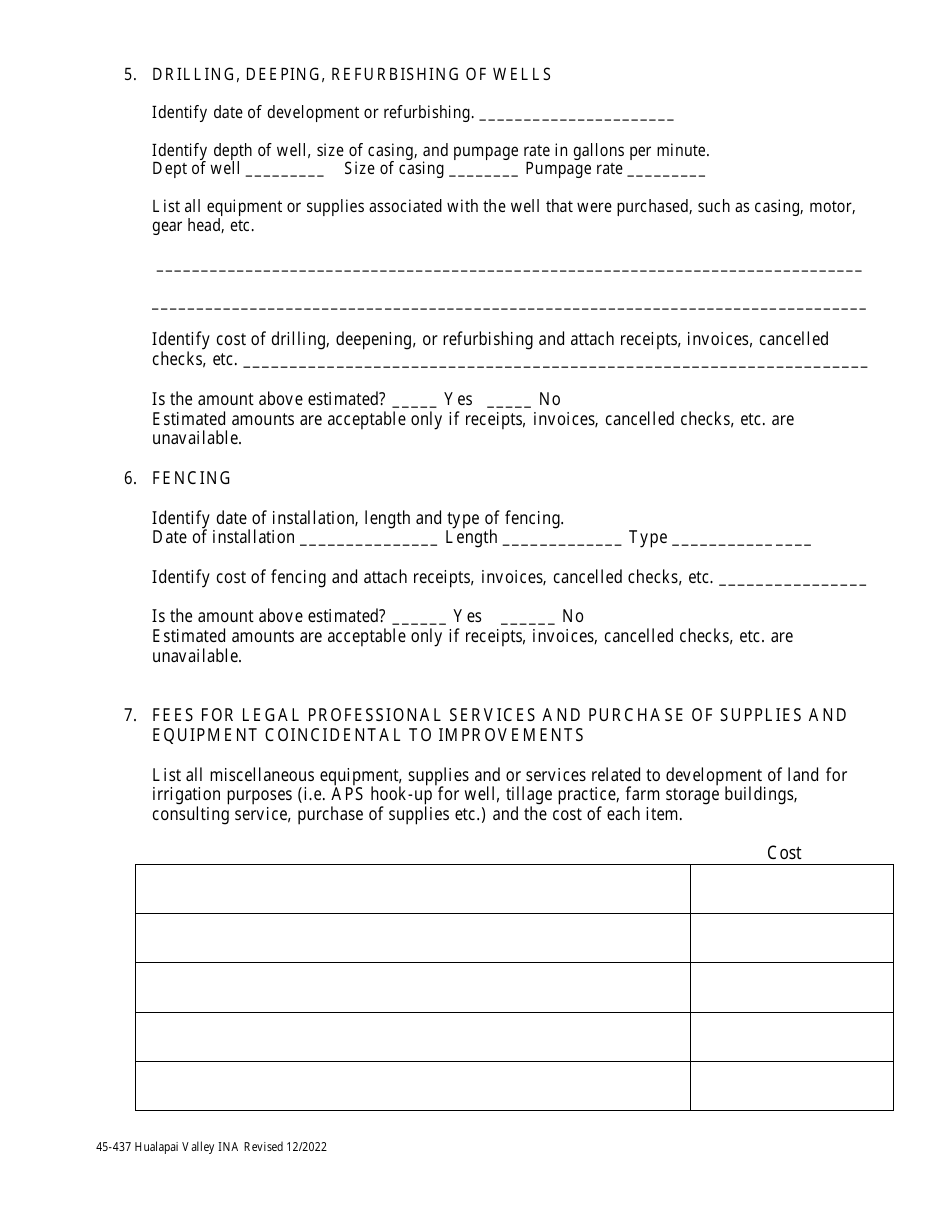 Form 45-437 Attachment A Substantial Capital Investment - Hualapai Valley Ina - Arizona, Page 2