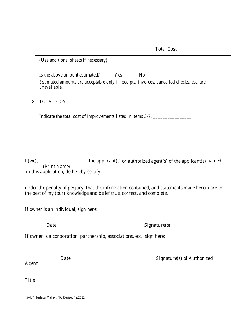 Form 45-437 Attachment A Substantial Capital Investment - Hualapai Valley Ina - Arizona, Page 3