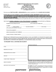 Document preview: Formulario AOC-RU-009 Expungement Certification Request - Kentucky (Spanish)