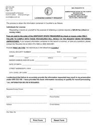 Document preview: Form AOC-RU-005 Licensing Agency Request - Kentucky