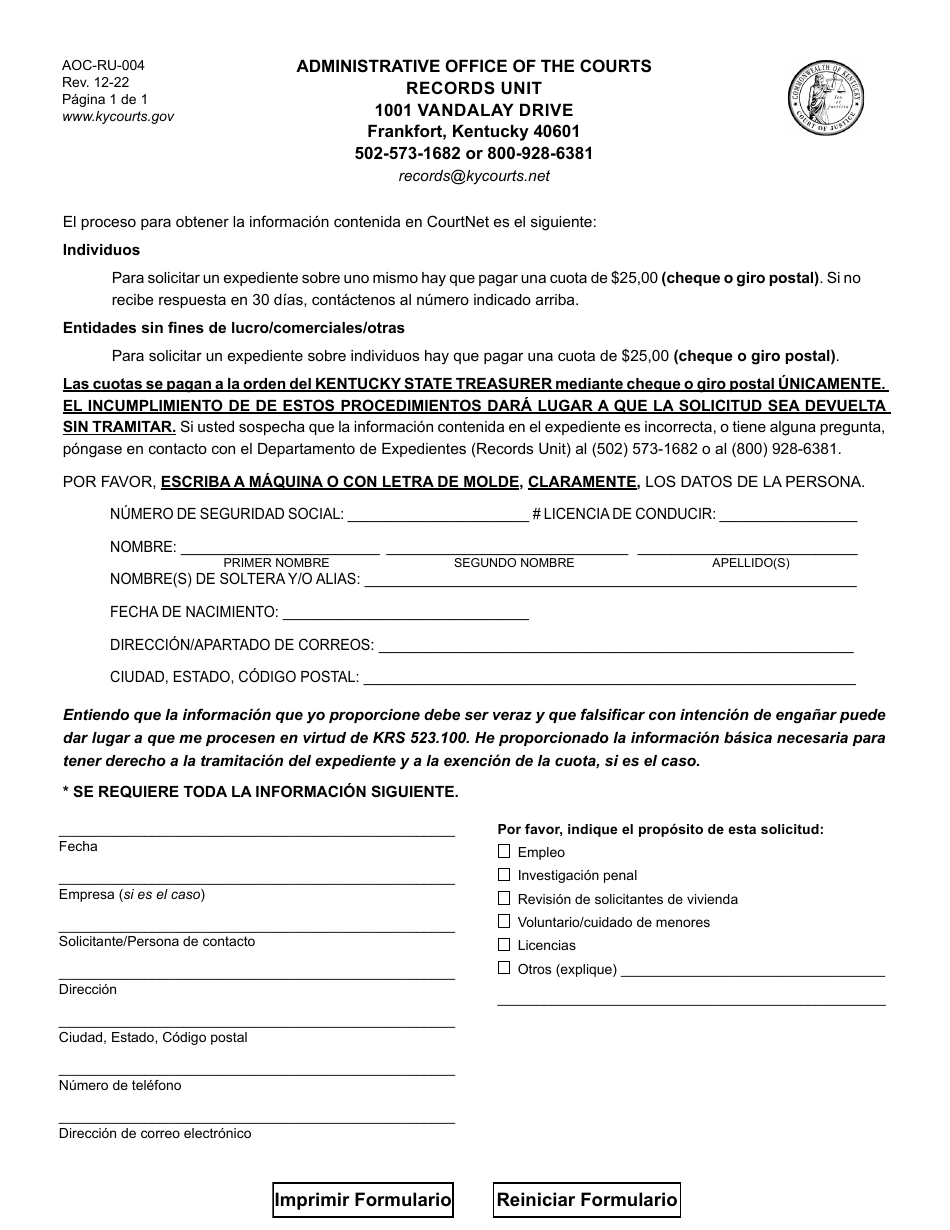 Formulario AOC-RU-004 Download Fillable PDF or Fill Online Records ...
