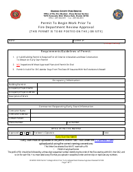 Document preview: Permit to Begin Work Prior to Fire Department Review Approval - Orange County, Florida