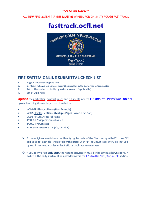 Fire Protection Systems Permit Application - Orange County, Florida Download Pdf