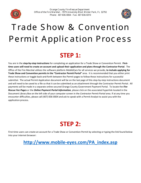Permit Application for Trade Shows & Conventions - Orange County, Florida Download Pdf